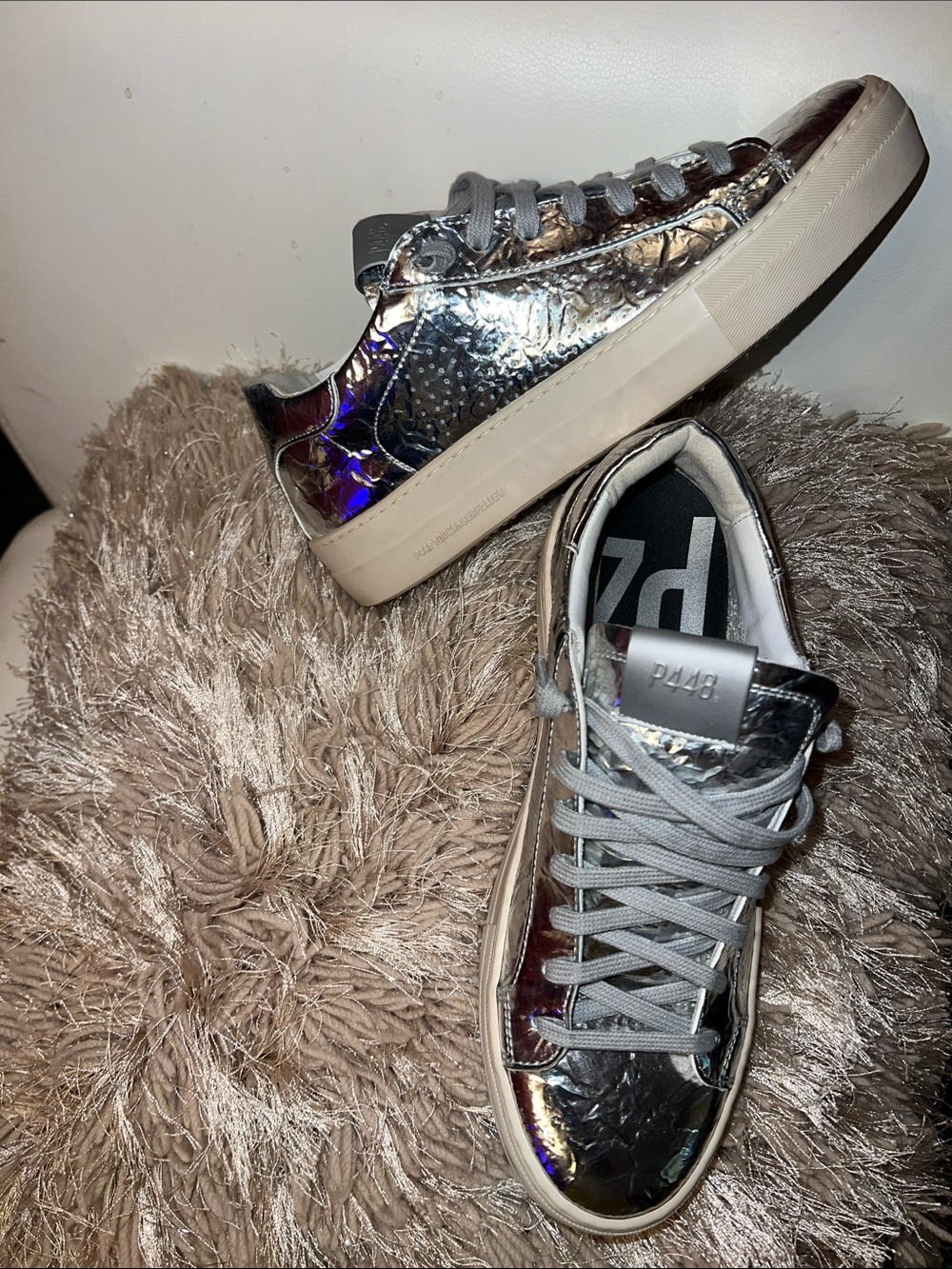 P448 Women's Silver Metallic Low-Top Sneakers